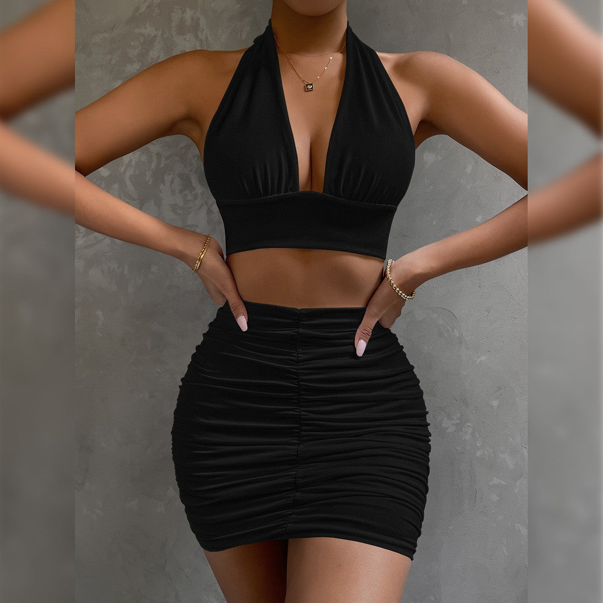 Women's Pleated Skirt and Halter Top