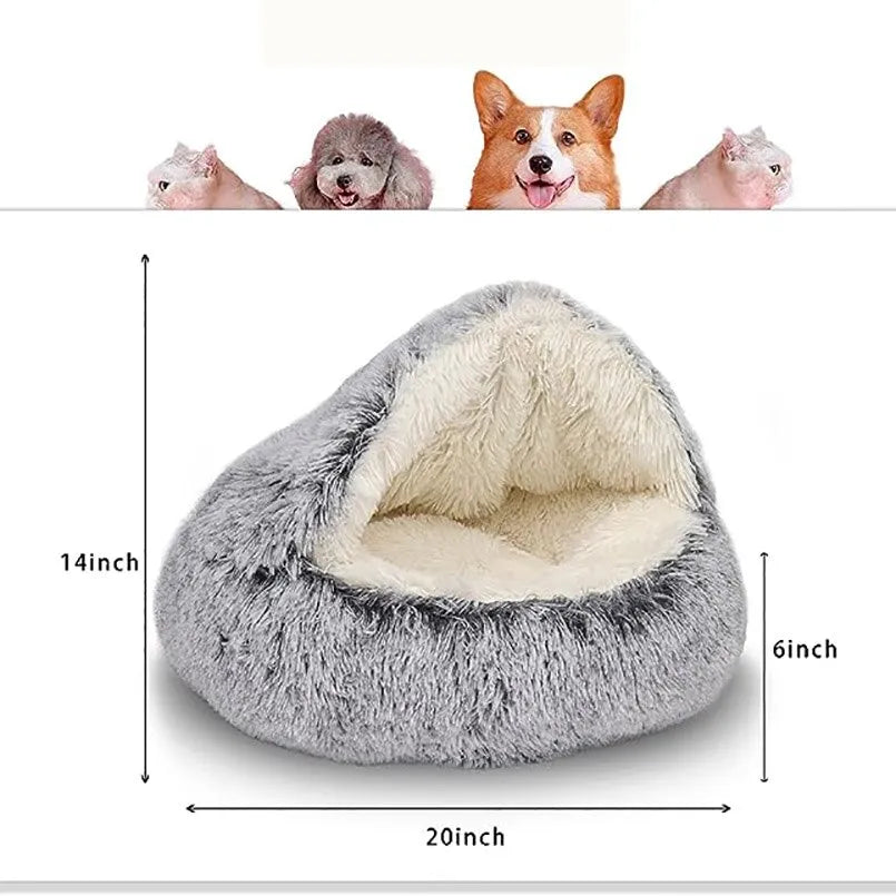 2-in-1 Round Plush Pet Bed and Sleeping Nest