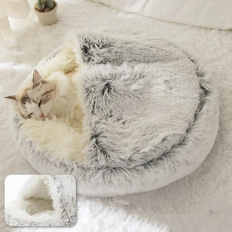 2-in-1 Round Plush Pet Bed and Sleeping Nest