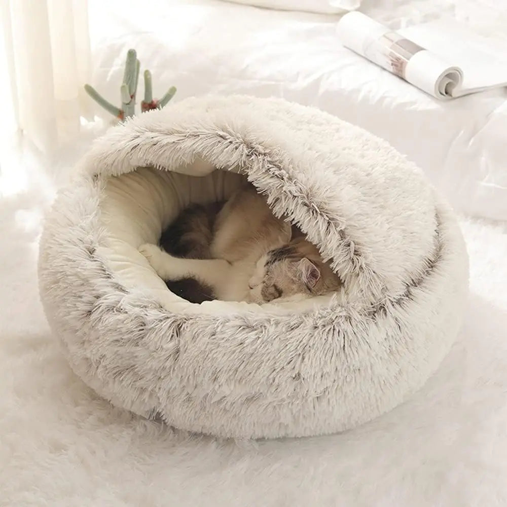 2-in-1 Round Plush Pet Bed and Sleeping Nest