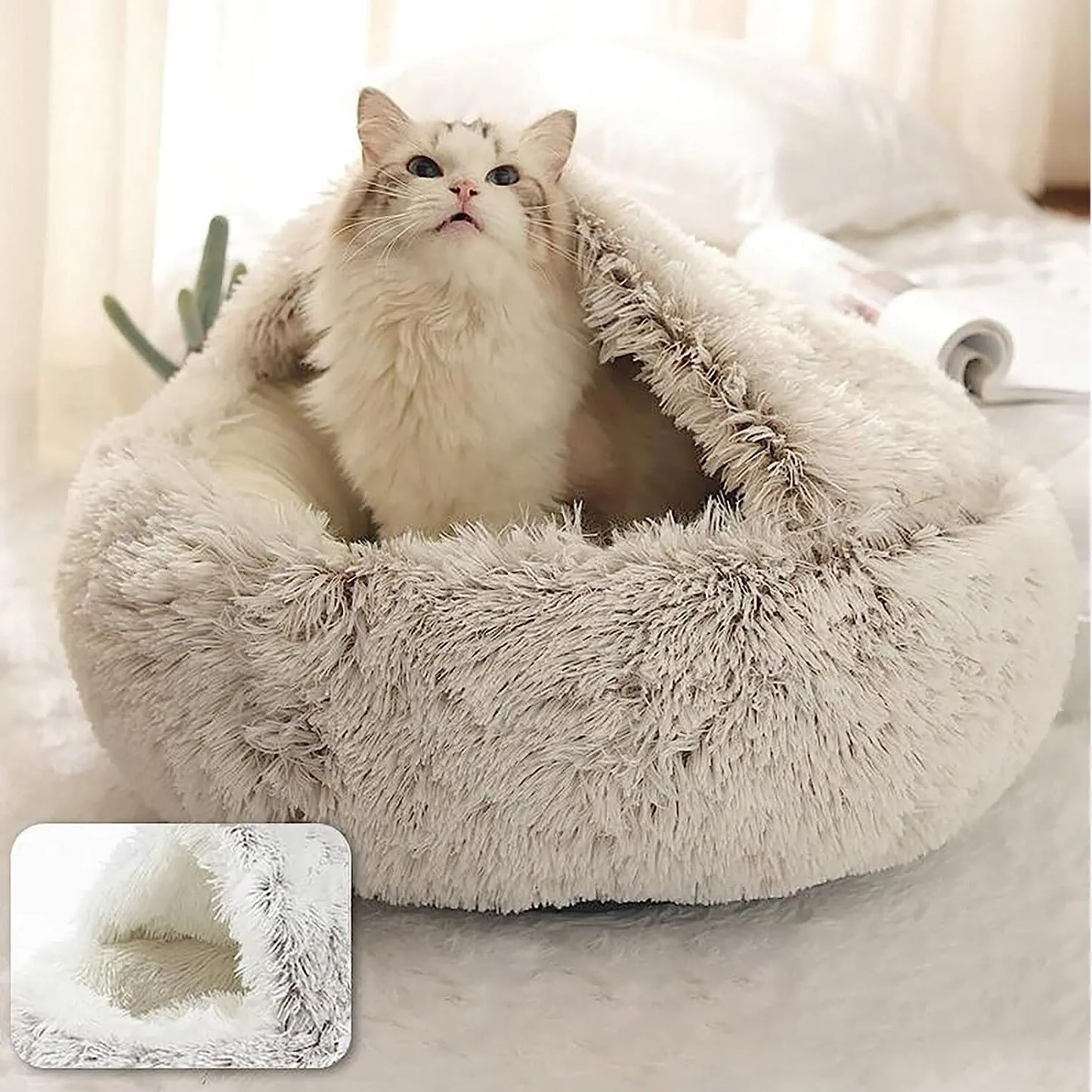 2-in-1 Round Plush Pet Bed and Sleeping Nest