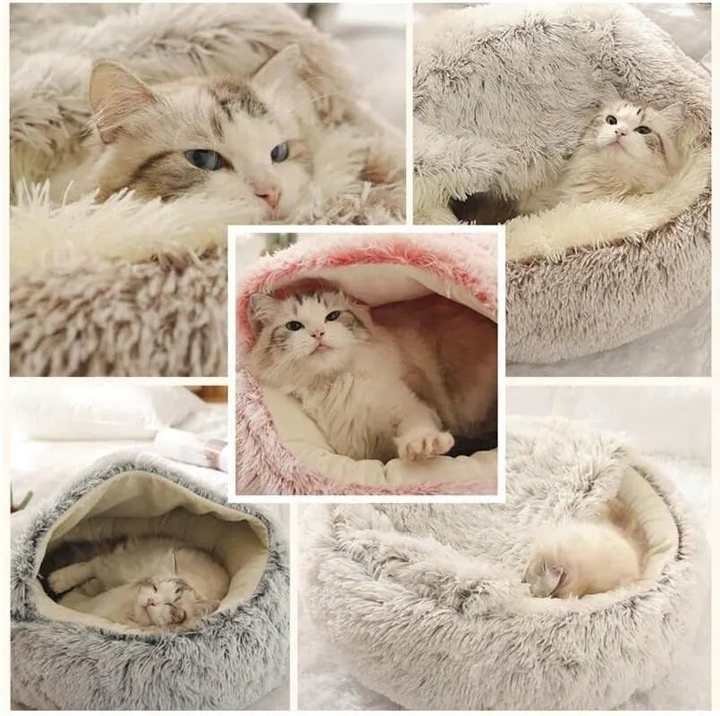 2-in-1 Round Plush Pet Bed and Sleeping Nest